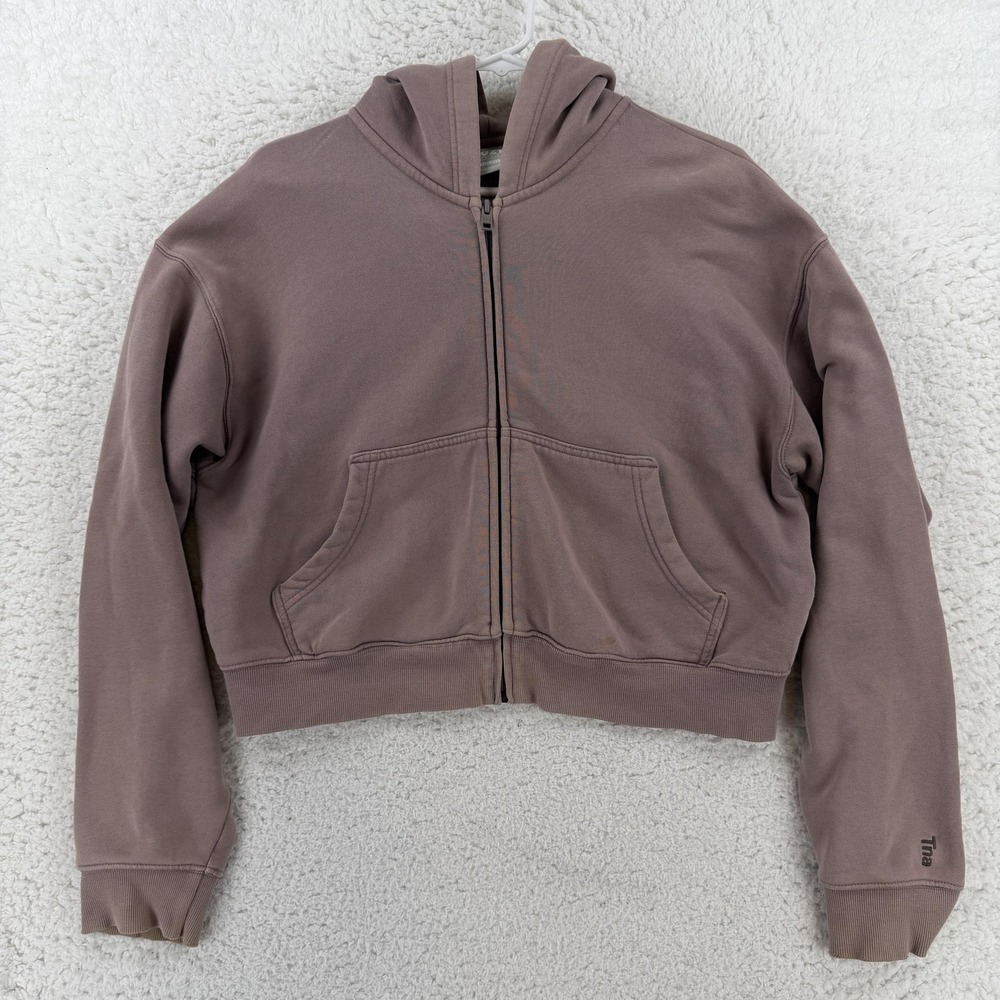 Tna Hoodie Womens Medium Brown Cozy Fleece Boyfriend Full Zip Cropped Sweatshirt